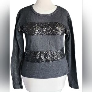 Vintage Y2K Xhilaration Black Sequin Stripe Crew Neck Sweater Women's M NWT